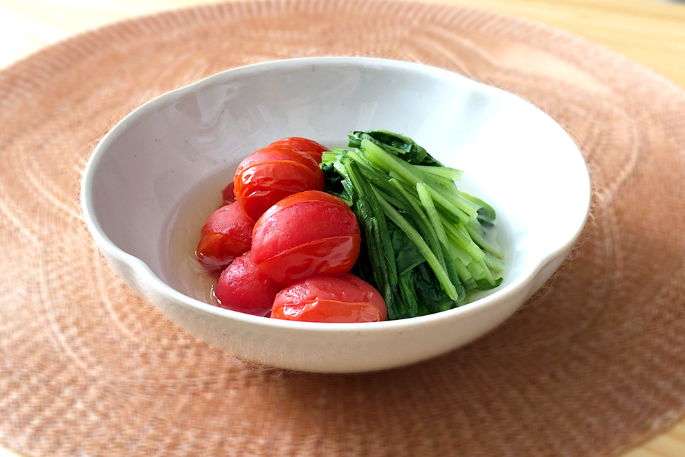 壬生菜とミニトマトの出汁煮